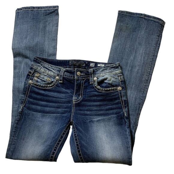 Miss Me Jeans Rhinestones Distressed Women's Size 28 Bootcut Medium Wash Denim - Picture 7 of 12